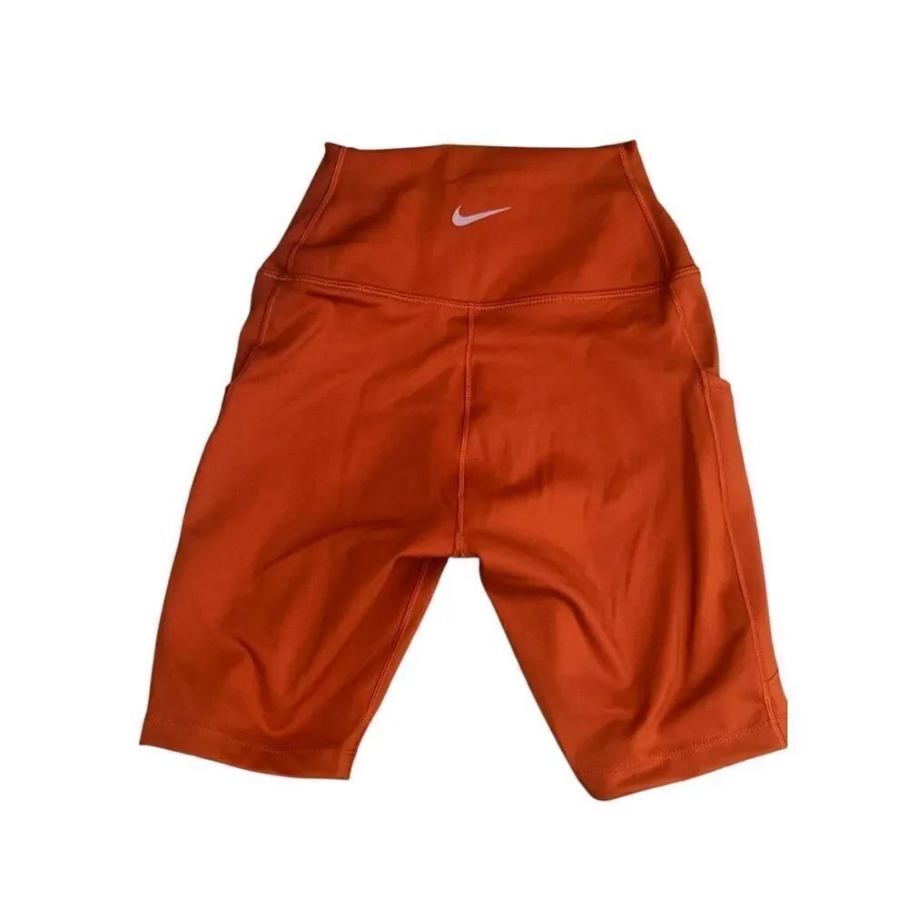 Nike One High Waisted 8" XS Womens Biker Shorts Pockets Rust Orange training - Picture 2 of 3